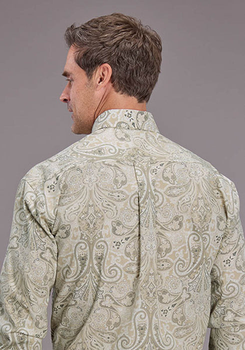 Stetson Mens Sand Dollar Paisley Tan 100% Cotton Btn L/S Shirt