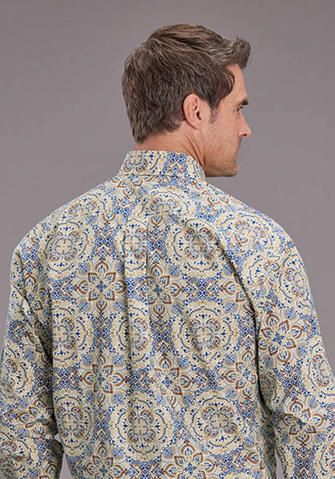 Stetson Mens Summer Medallion Paisley Blue 100% Cotton 1 Pkt L/S Shirt