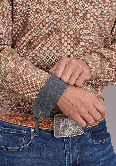 Stetson Mens 2516 Spice Mosaic Brown 100% Cotton 1 Pkt L/S Shirt