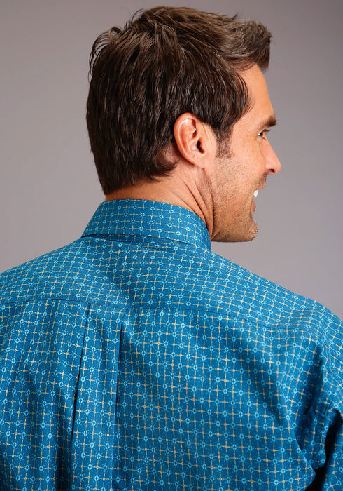 Stetson Mens Geo Teal 100% Cotton L/S Shirt