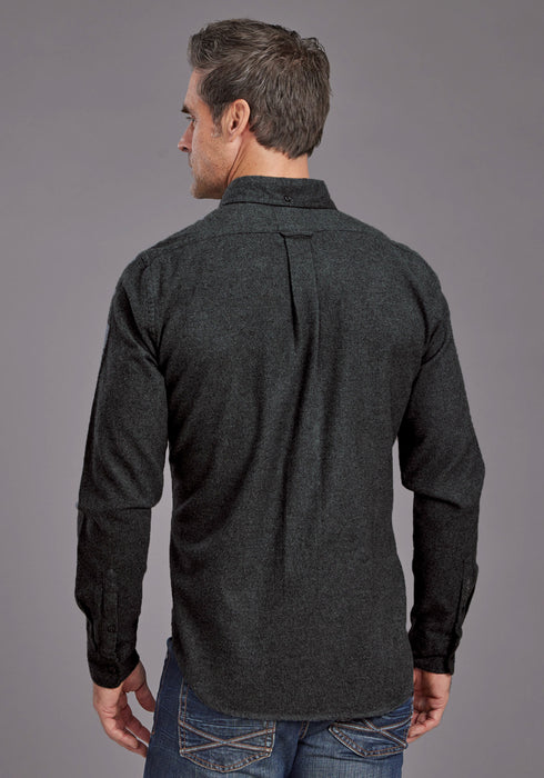 Stetson Mens Brushed Heather Flannel Grey 100% Cotton 1 Pkt L/S Shirt