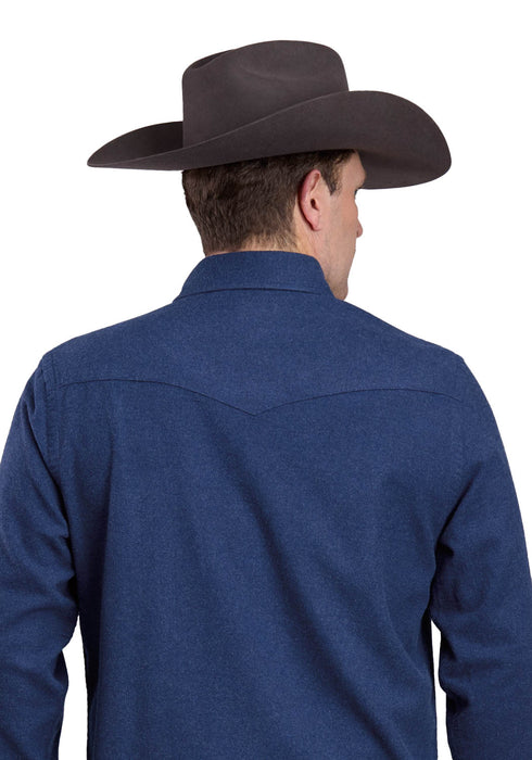 Stetson Mens 2473 Heather Flannel Navy 100% Cotton 1 Pkt L/S Shirt