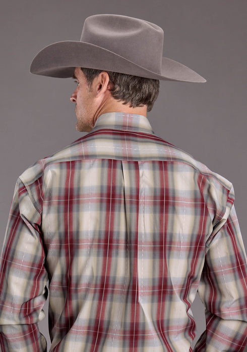 Stetson Mens Diamond Ranch Dobby Wine 100% Cotton 1 Pkt L/S Shirt