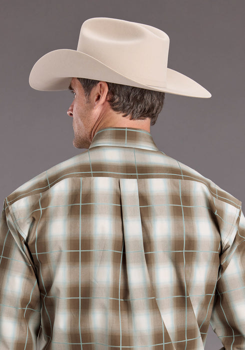 Stetson Mens Sandy Ombre Plaid Brown 100% Cotton 1 Pkt L/S Shirt