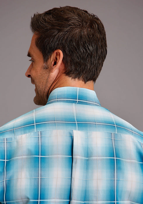 Stetson Mens Turquoise 100% Cotton Ombre BD L/S 1 Pkt Shirt