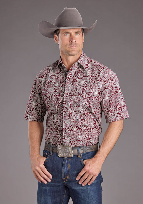 Stetson Mens 2393 Paisley Wine 100% Cotton S/S Shirt