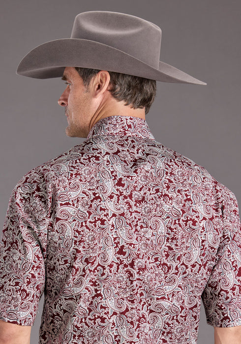 Stetson Mens 2393 Paisley Wine 100% Cotton S/S Shirt