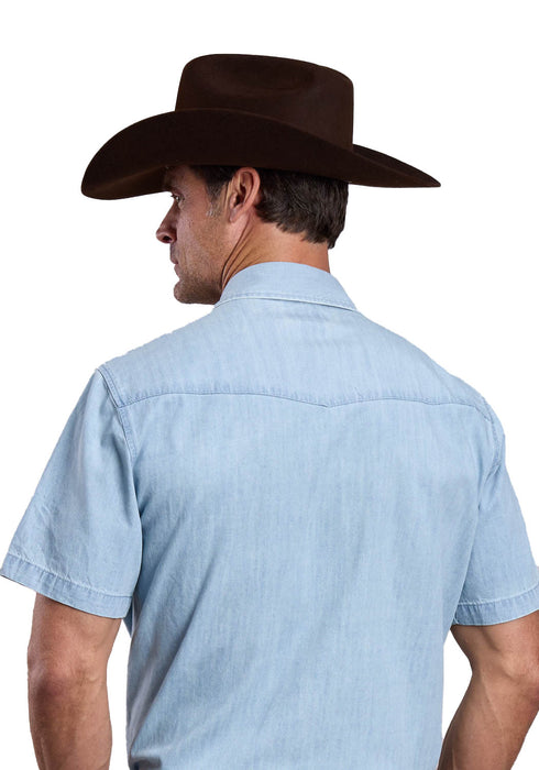 Stetson Mens Lightweight Chambray Blue 100% Cotton S/S Shirt