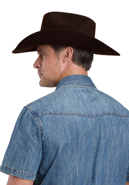 Stetson Mens Turquoise Hex Snaps Stonewashed Denim 100% Cotton S/S Shirt