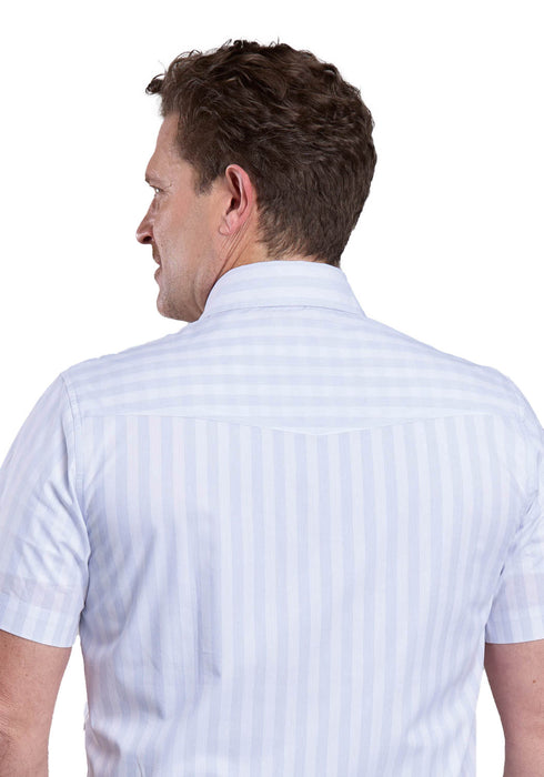 Stetson Mens 2769 Western Stripe Blue/White 100% Cotton S/S Shirt