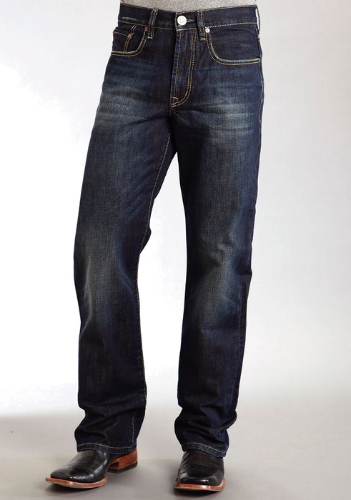 Stetson Mens 1312 Destructed Double Needle X Blue 100% Cotton Jeans