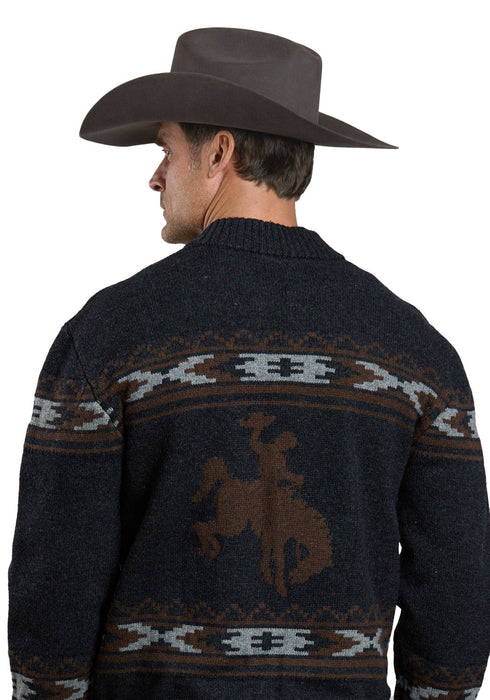Stetson Mens Thunderbird Zip Front Black Cotton/Wool Cardigan Sweater