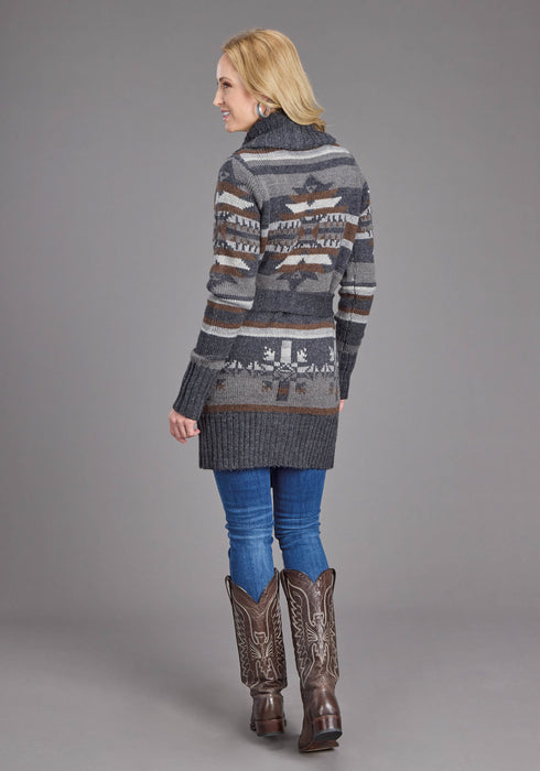 Stetson Womens Aztec Self Tie Grey/Indigo Wool Blend Cardigan Sweater