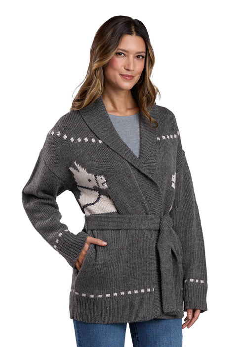 Stetson Womens Horse Head Grey Acrylic Blend Cardigan Sweater