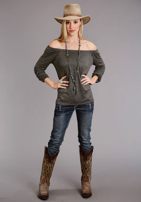 Stetson Womens Elastic Top Grey Rayon/Spandex L/S Tunic