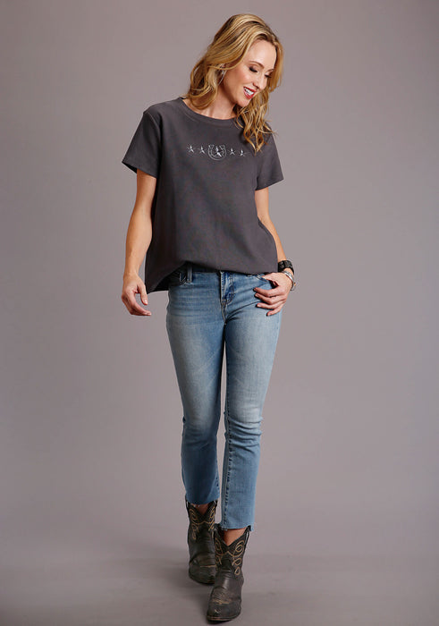 Stetson Womens Charcoal 100% Cotton Slightly Fitted S/S T-Shirt