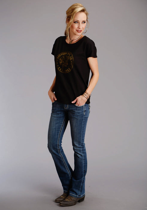 Stetson Womens Indian Head Coin Black 100% Cotton S/S T-Shirt