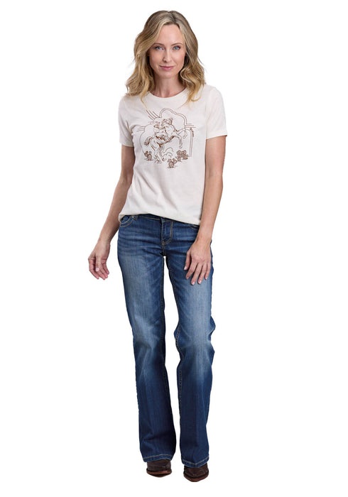 Stetson Womens Rearing Cowgirl Natural Cotton Blend S/S T-Shirt
