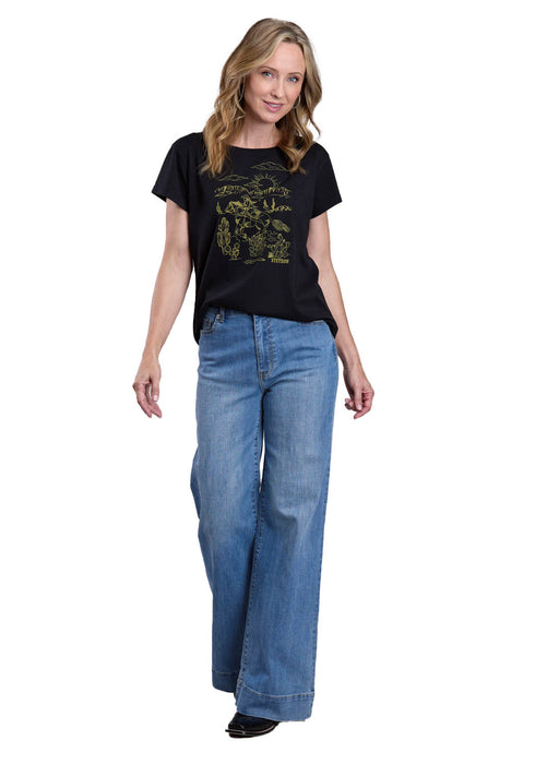 Stetson Womens Vintage Cowgirl Scene Black Cotton Blend S/S T-Shirt