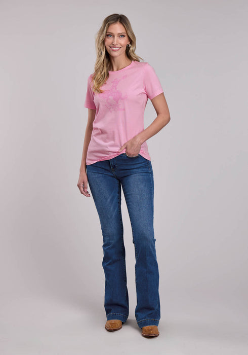 Stetson Womens Lady Bronc Rider Pink 100% Cotton S/S T-Shirt
