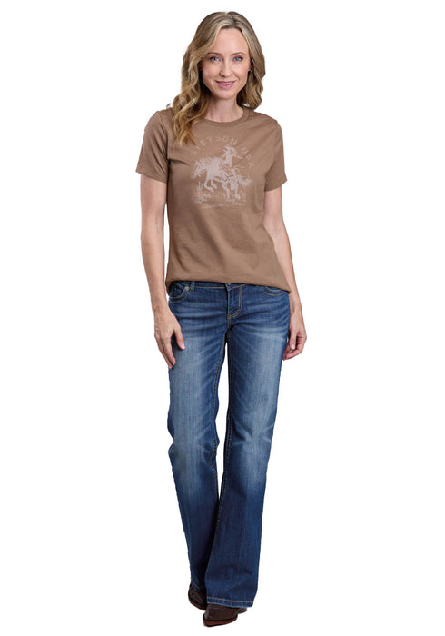 Stetson Womens Female Horserider Brown 100% Cotton S/S T-Shirt