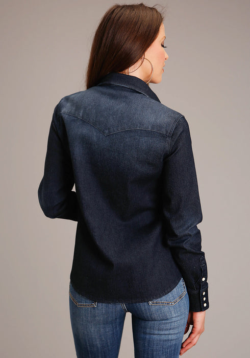 Stetson Womens Boyfriend Fit Blue 76% Cotton/23% Polyester/1% Spandex L/S Blouse