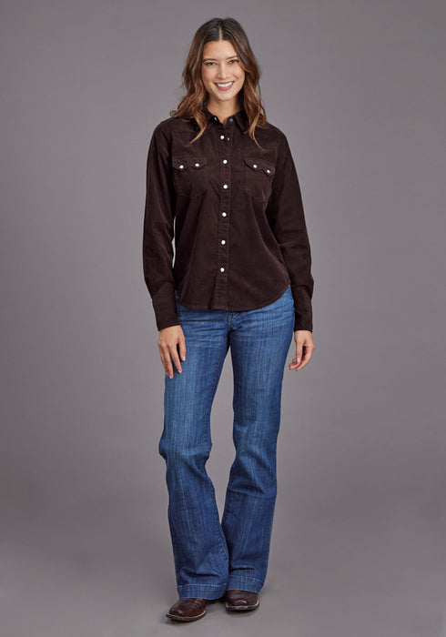 Stetson Womens Corduroy Denim Brown 100% Cotton L/S Shirt