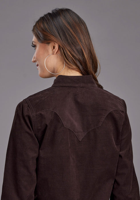 Stetson Womens Corduroy Denim Brown 100% Cotton L/S Shirt