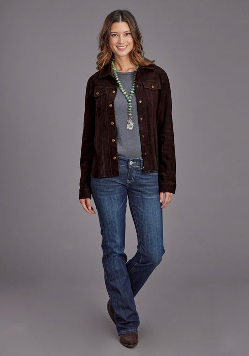 Stetson Womens Suede Shirt Brown Lamb Leather Leather Jacket