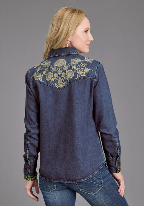 Stetson Womens Floral Embroidery Dark Denim Tencel/Rayon L/S Shirt
