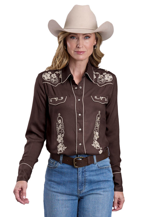 Stetson Womens Retro Twill Crepe Chocolate 100% Rayon L/S Shirt