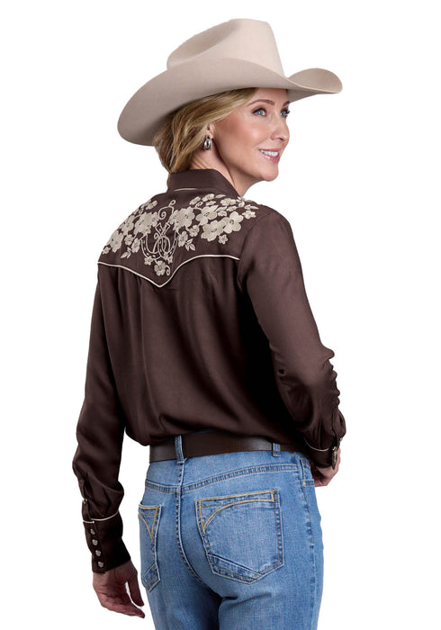 Stetson Womens Retro Twill Crepe Chocolate 100% Rayon L/S Shirt