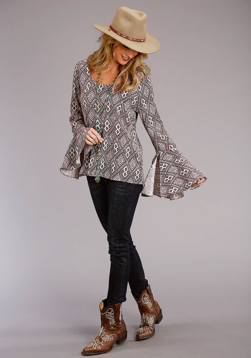 Stetson Womens Aztec Print Wine/White 100% Rayon L/S Blouse