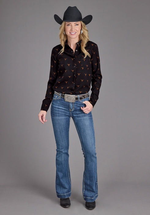 Stetson Womens Mojave Print Black 100% Rayon L/S Blouse