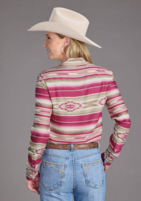 Stetson Womens Vintage Tapestry Red/Tan 100% Rayon L/S Blouse