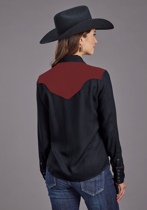 Stetson Womens Western Fancy Yoked Black/Wine 100% Rayon L/S Blouse