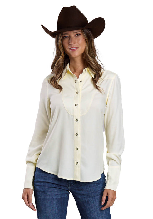 Stetson Womens Dramatic Yoke Cream 100% Rayon L/S Blouse