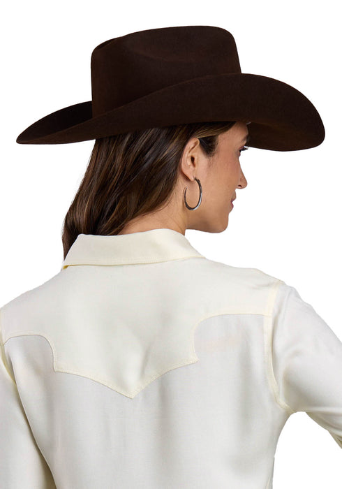 Stetson Womens Dramatic Yoke Cream 100% Rayon L/S Blouse