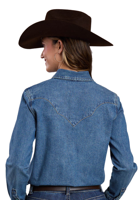 Stetson Womens Fancy Sawtooth Blue 100% Cotton L/S Shirt