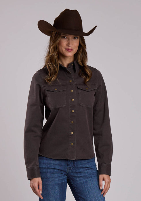 Stetson Womens Cowboy Rider Scene Chocolate Cotton Blend L/S Shirt