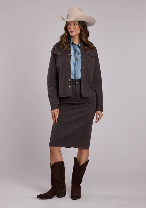 Stetson Womens Cowboy Rider Scene Chocolate Cotton Blend L/S Shirt