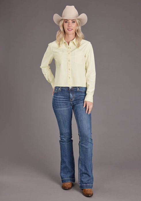 Stetson Womens Bronc Rider Crop Cream 100% Cotton L/S Blouse