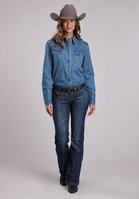 Stetson Womens Asymmetrical Hexagon Blue 100% Cotton L/S Shirt