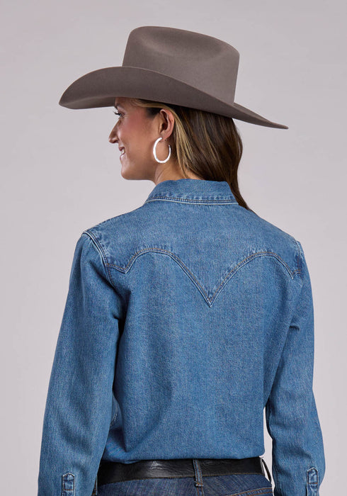 Stetson Womens Asymmetrical Hexagon Blue 100% Cotton L/S Shirt