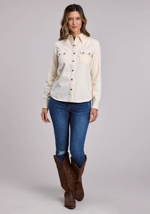 Stetson Womens 3 Point Back Yoke Cream 100% Cotton L/S Shirt