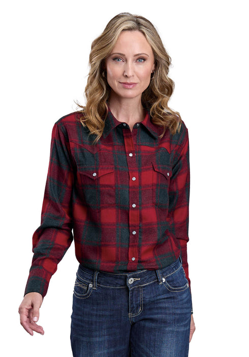 Stetson Womens Buffalo Plaid Red/Black Poly/Rayon L/S Shirt