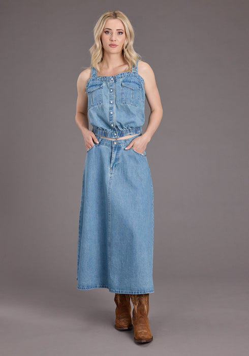 Stetson Womens Button Tank Top Light Wash 100% Cotton S/L Dress