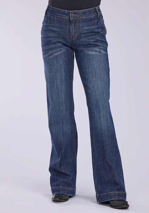 Stetson Womens 214 Trouser Fit Slash Pkts Blue Cotton Blend Jeans