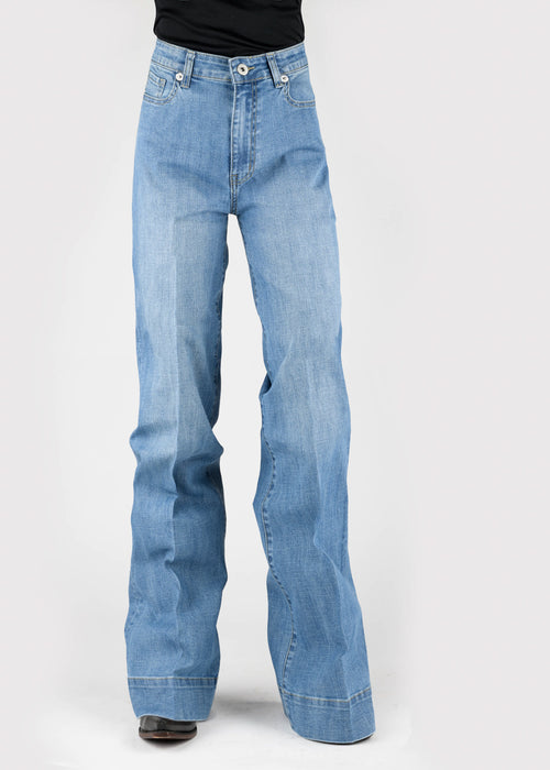 Stetson Womens 751 Wide Leg Diagonal Piece Blue Cotton Blend Jeans