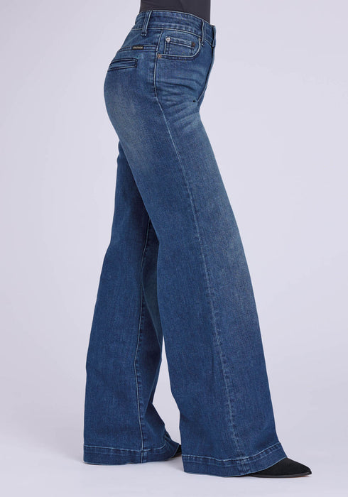 Stetson Womens 751 Wide Leg Blue Cotton Blend Welt Pkts Jeans